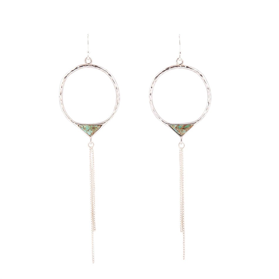 Turquoise and Sterling Silver Chain Fringe Front Hoop