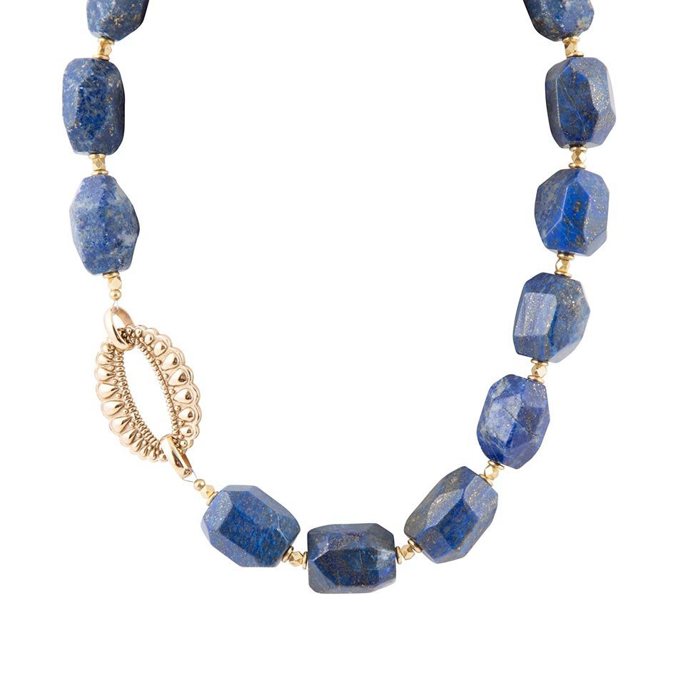 Chunky Blue Lapis Station Golden Necklace