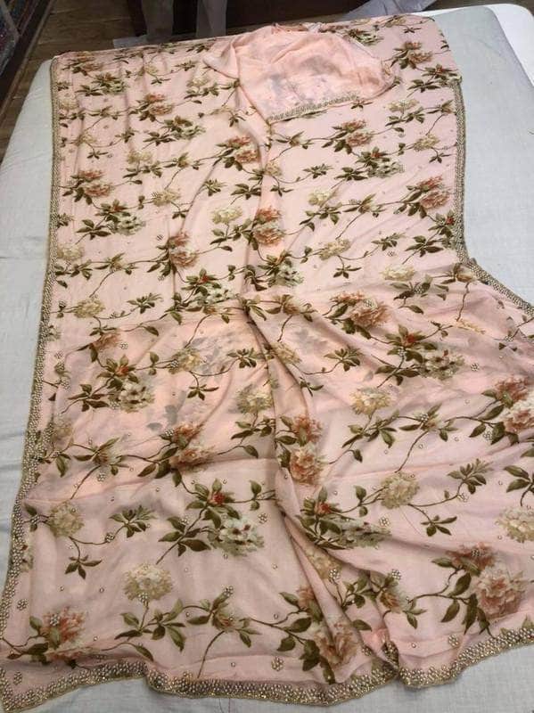Crepe Floral Pearl Work Saree
