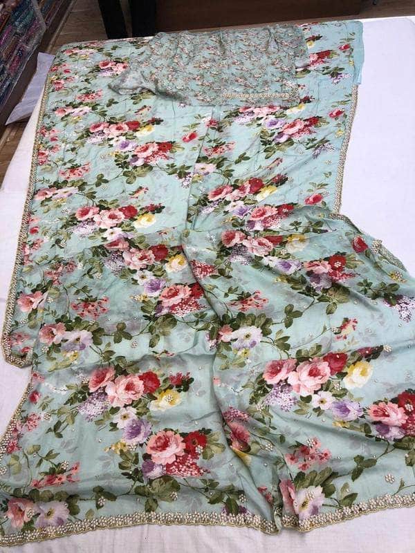 Crepe Floral Pearl Work Saree