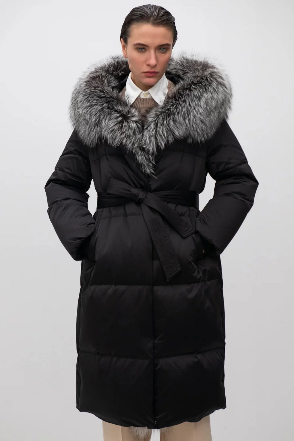 Charlotte Genuine Silver Fox Down Parka