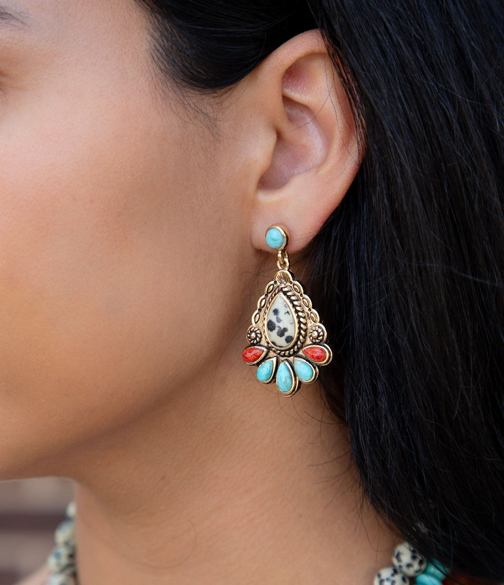Dalmatian Jasper Colorful Golden Drop Earrings