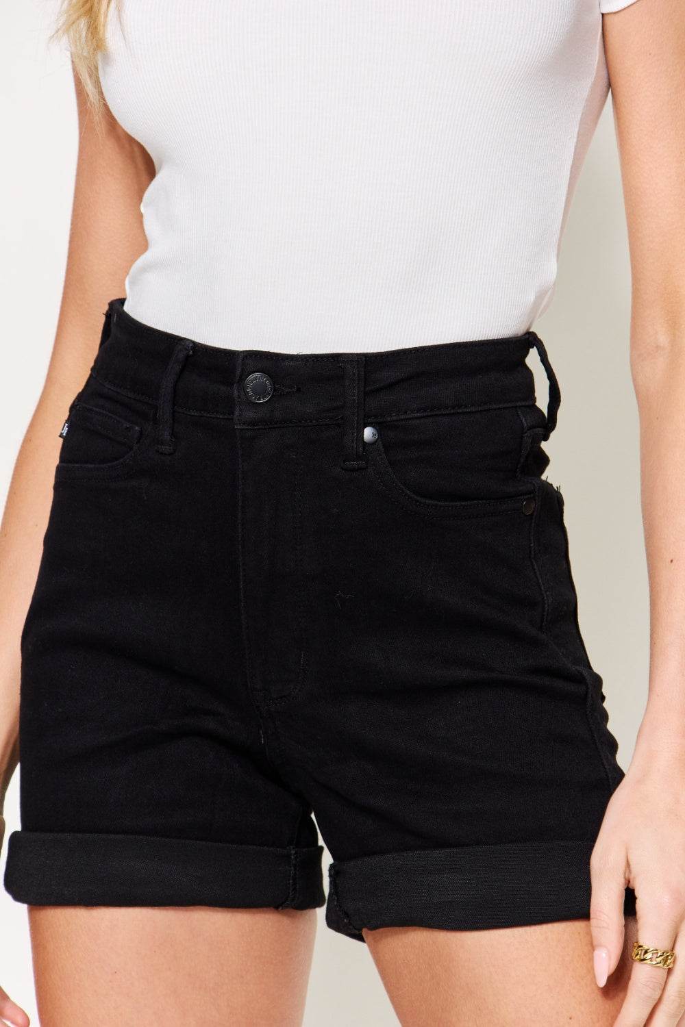 Judy Blue Full Size High Waist Tummy Control Cuffed Women Denim Shorts