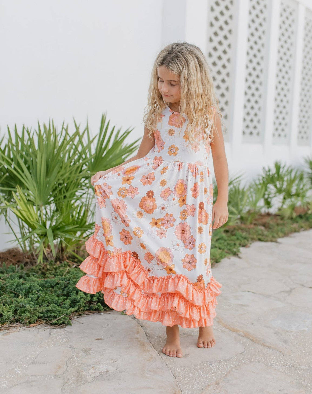 Girls 3 Tiered Terra Cotta Spring Summer Ruffles Dress