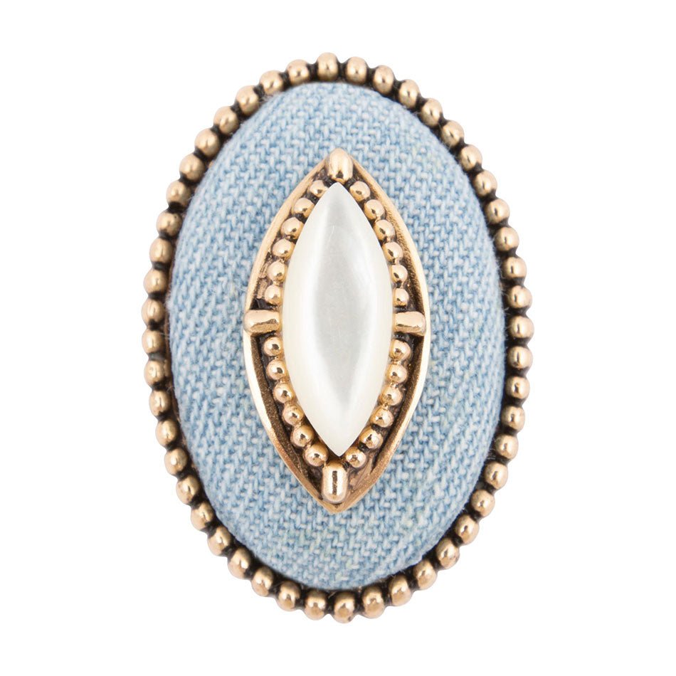 Denim Dreams White Mother of Pearl Golden Statement Ring