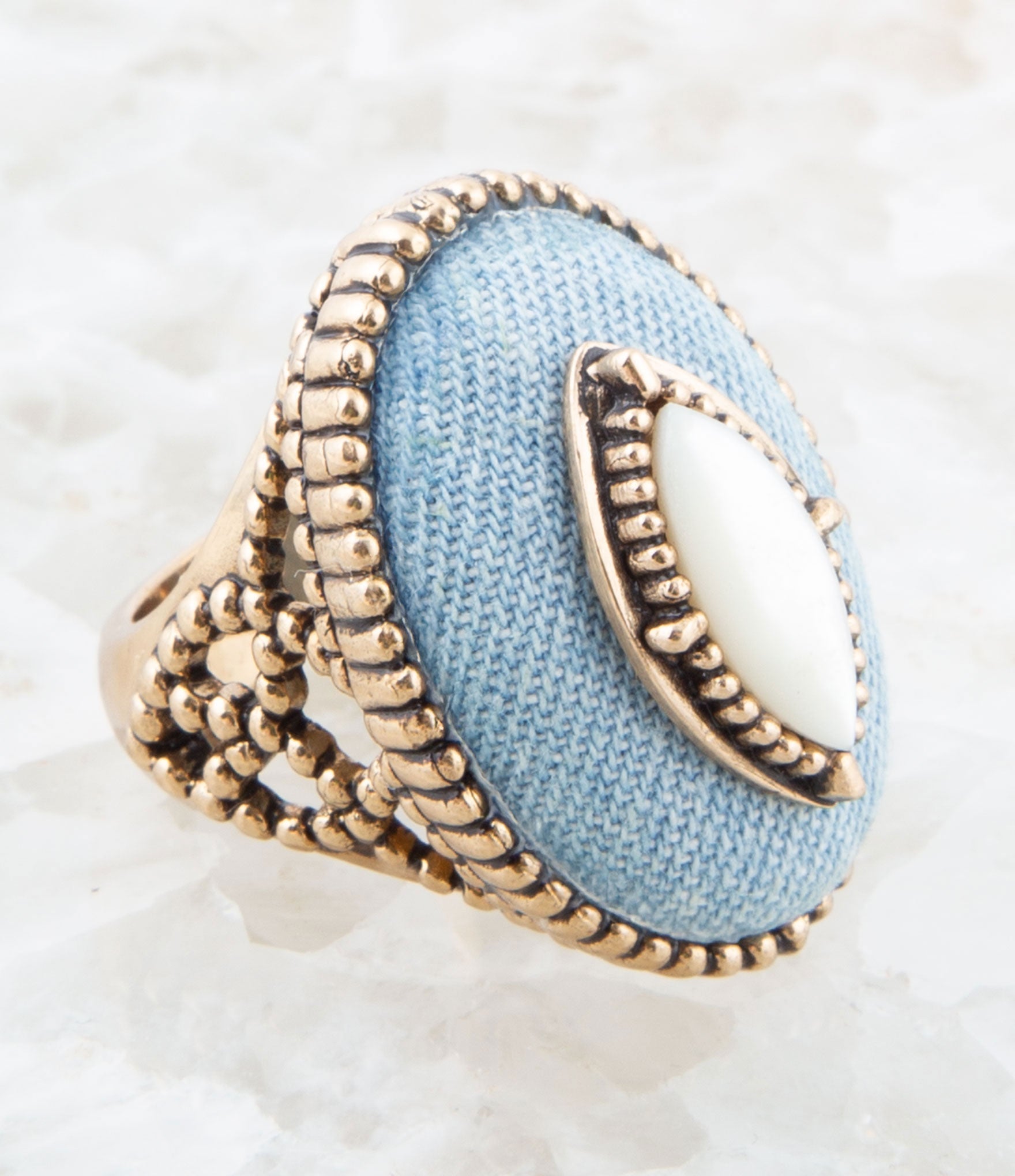 Denim Dreams White Mother of Pearl Golden Statement Ring