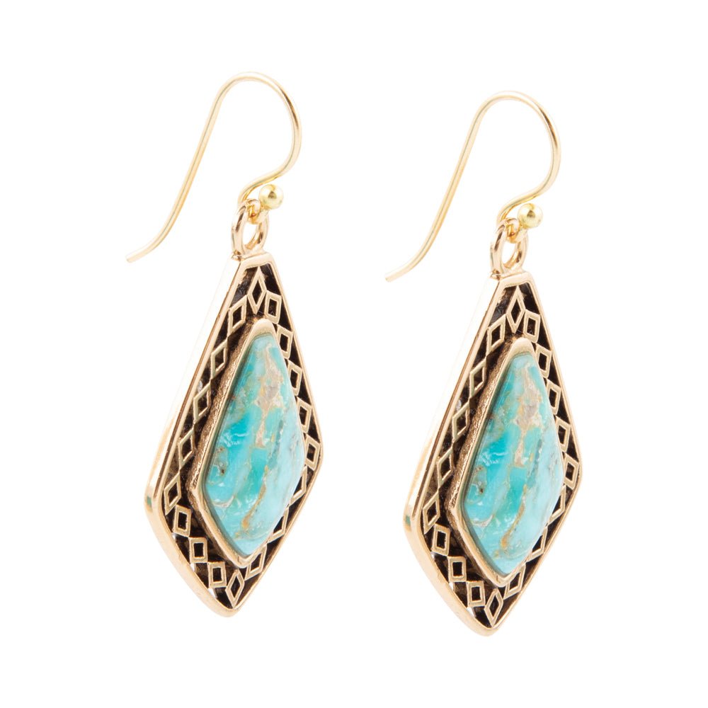 Dimond Blue Turquoise Stone Golden Drop Earrings