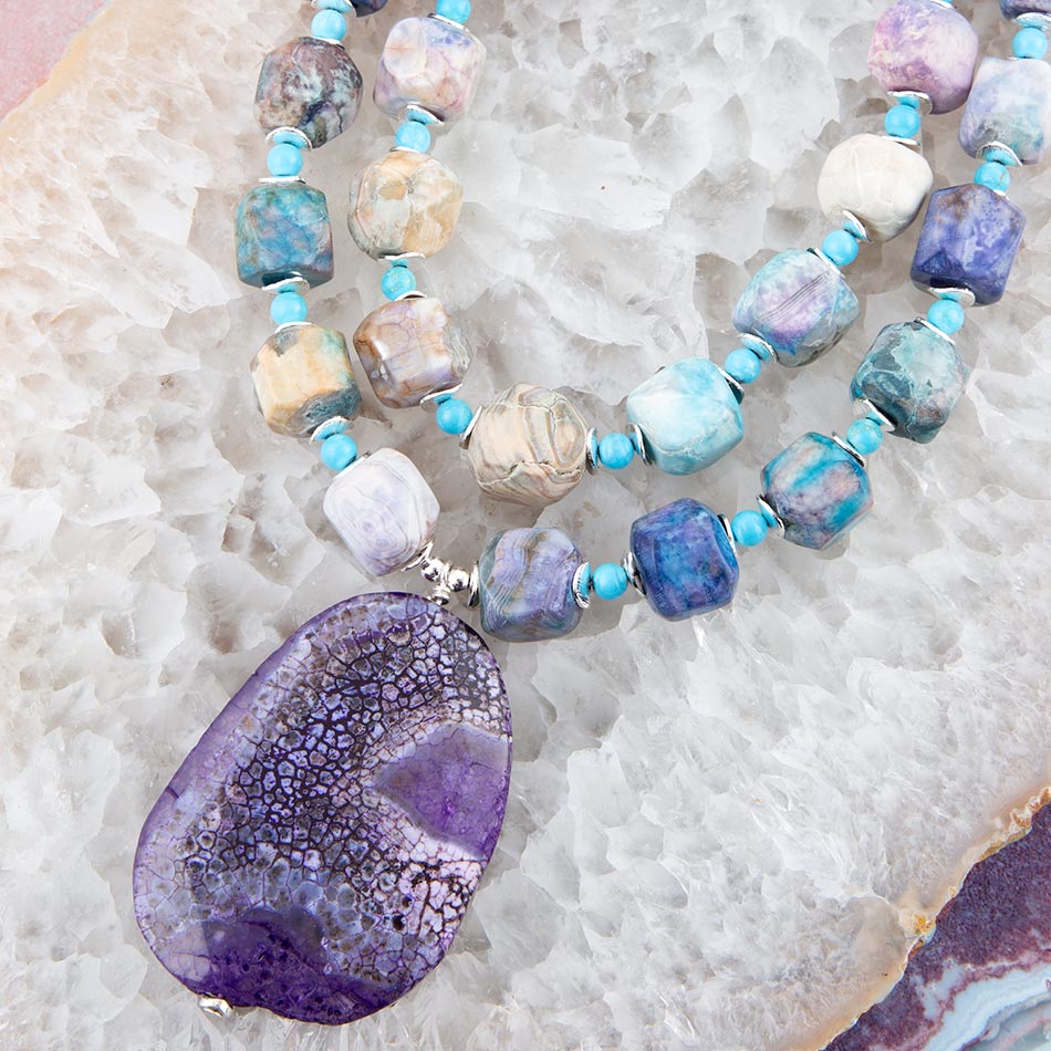 Dusty Purple Agate and Silver Statement Necklace