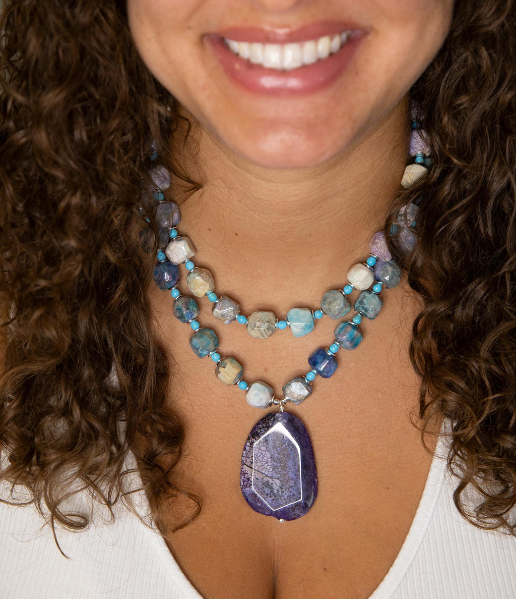 Dusty Purple Agate and Silver Statement Necklace