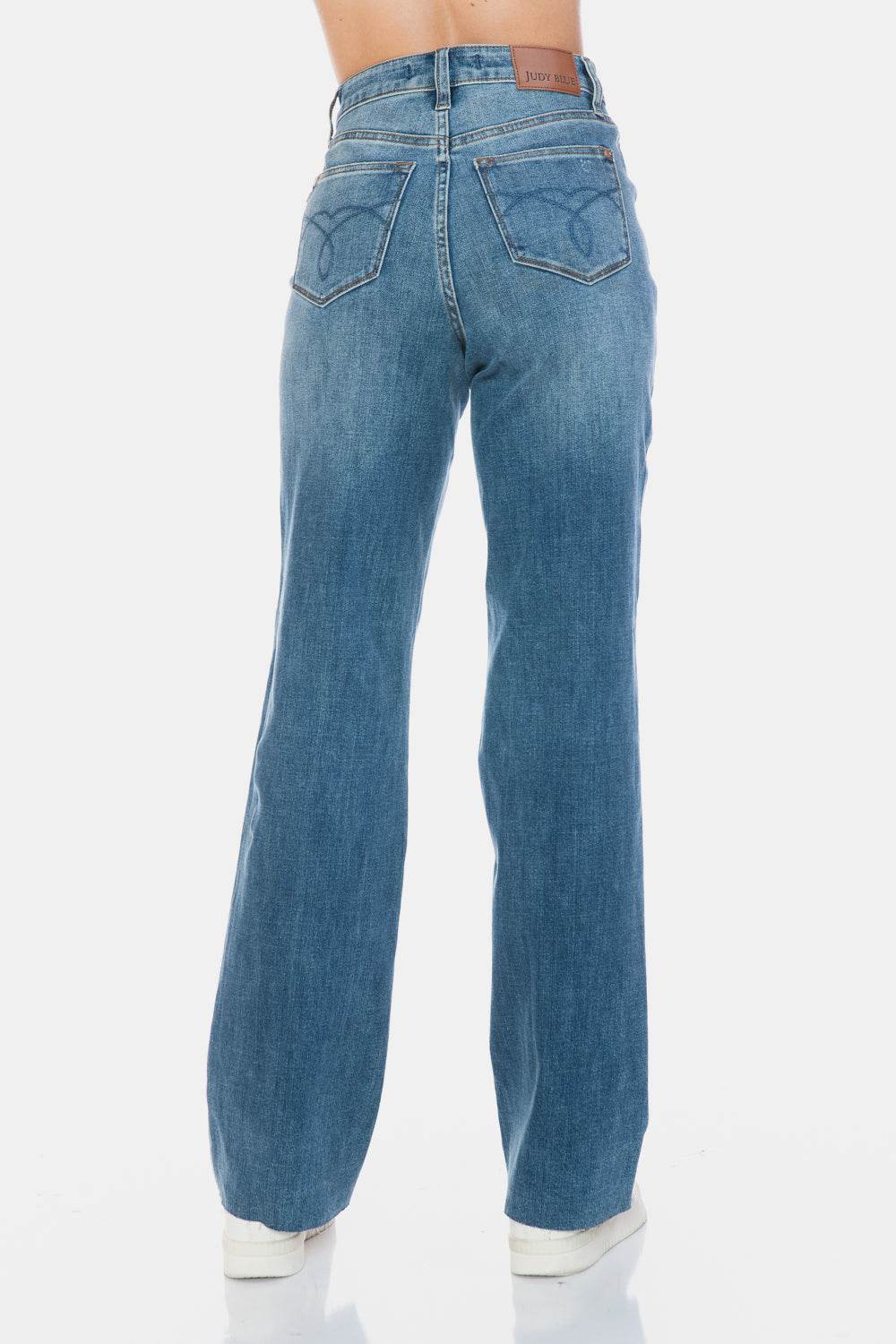 Judy Blue Full Size Tummy Control Cut Raw Hem Straight Women Jeans