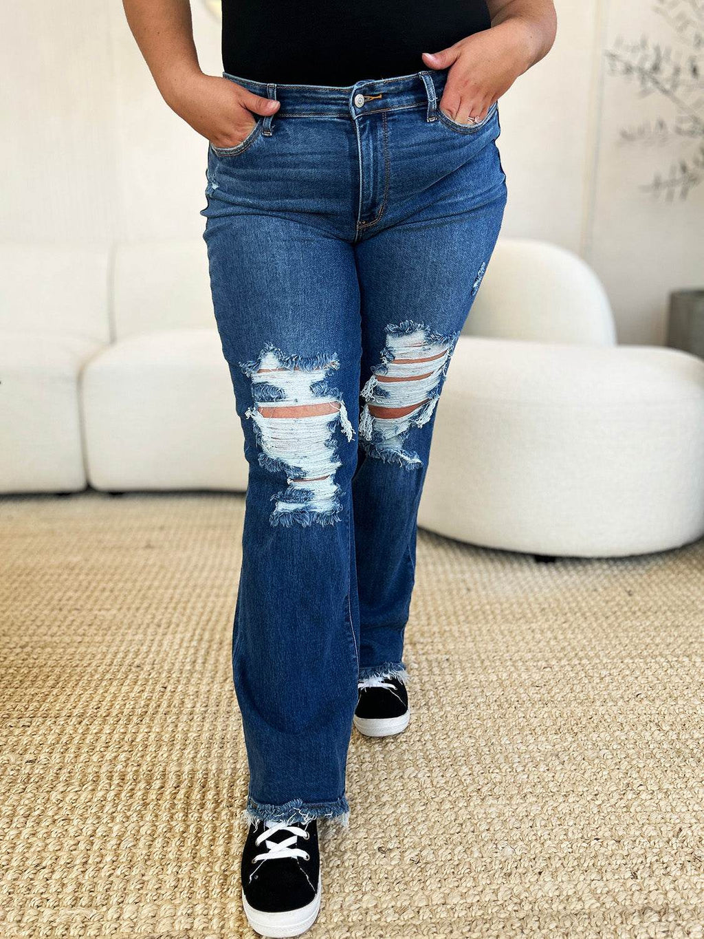 Judy Blue Full Size Mid Rise Distressed Raw Hem Women Jeans