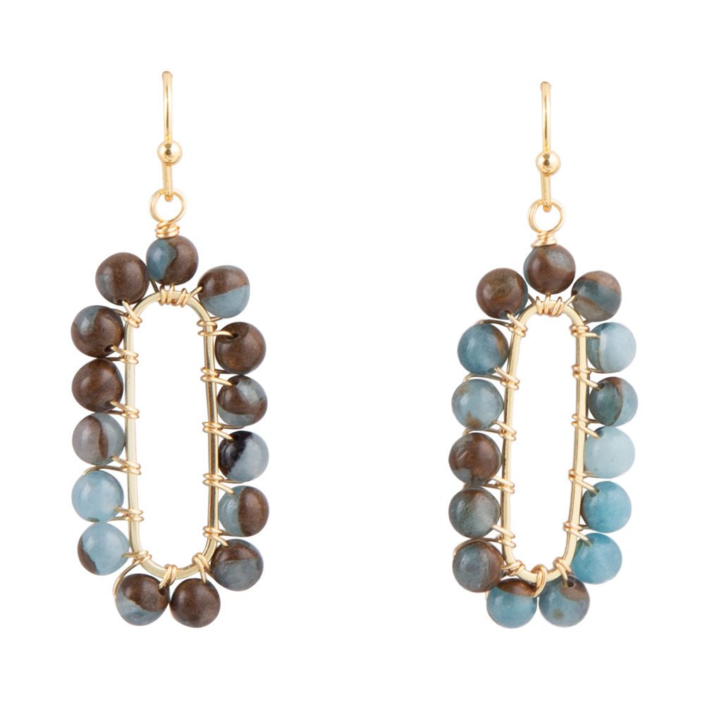 Endless Loop Blue Sponge Quartz Golden Earrings