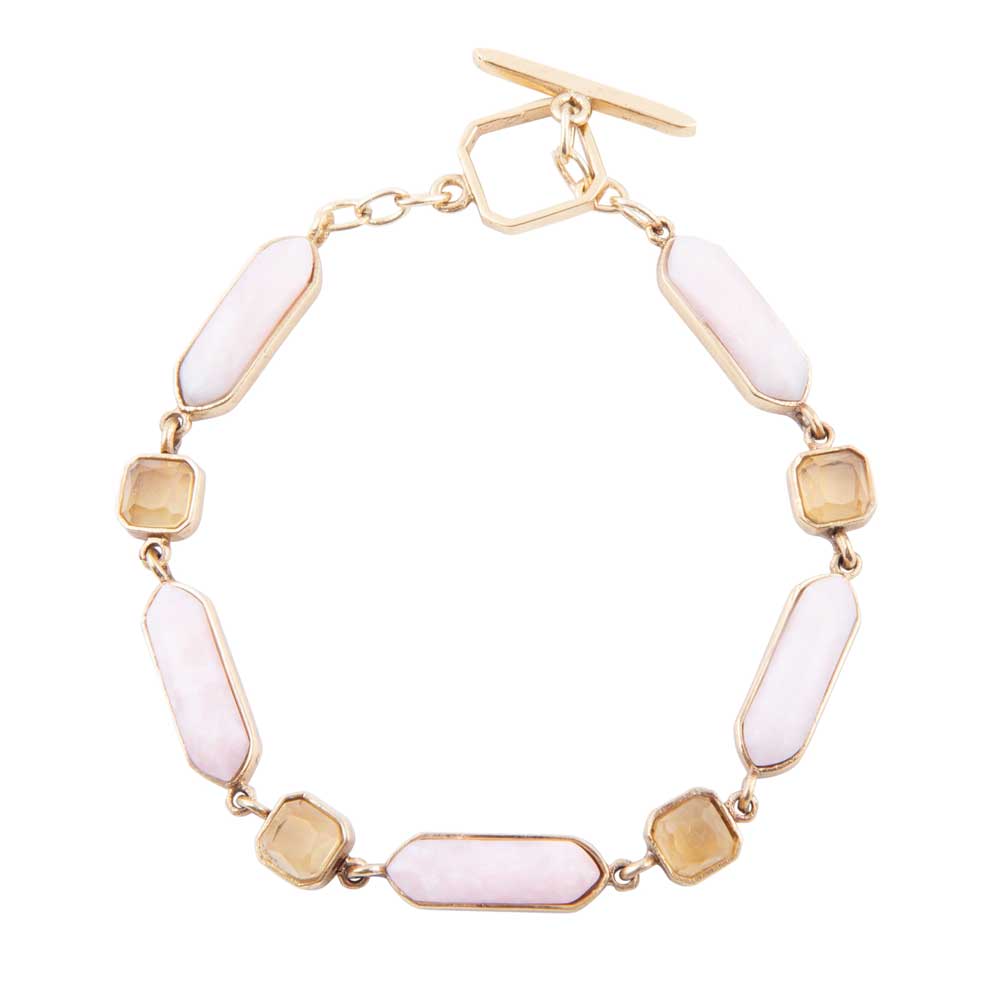 Etta Pink Opal and Yellow Quartz Golden Toggle Bracelet