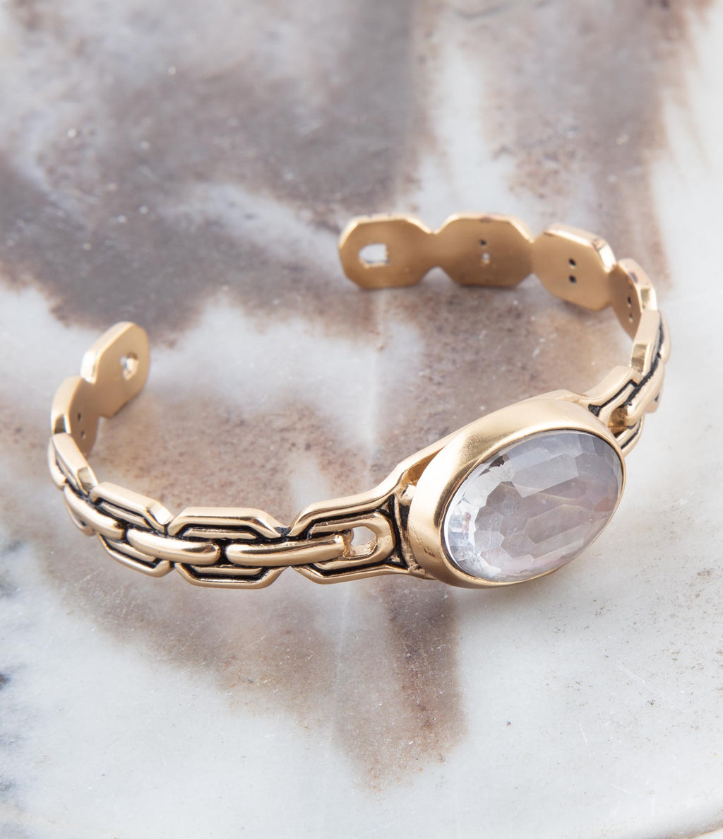 Etto Black Mother of Pearl Golden Cuff Bracelet