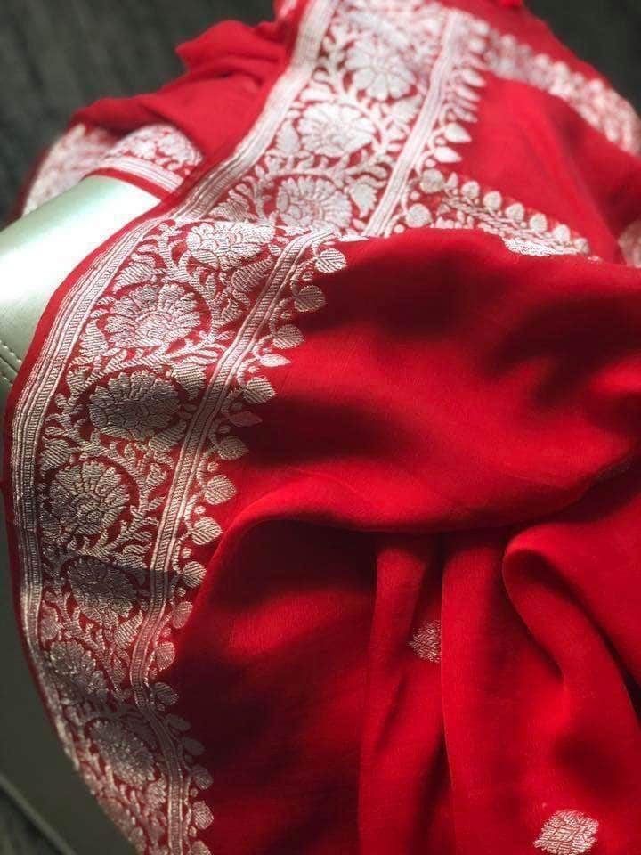 Exclusive Handloom Banarasi Chiffon Khaddi Kariyal Saree
