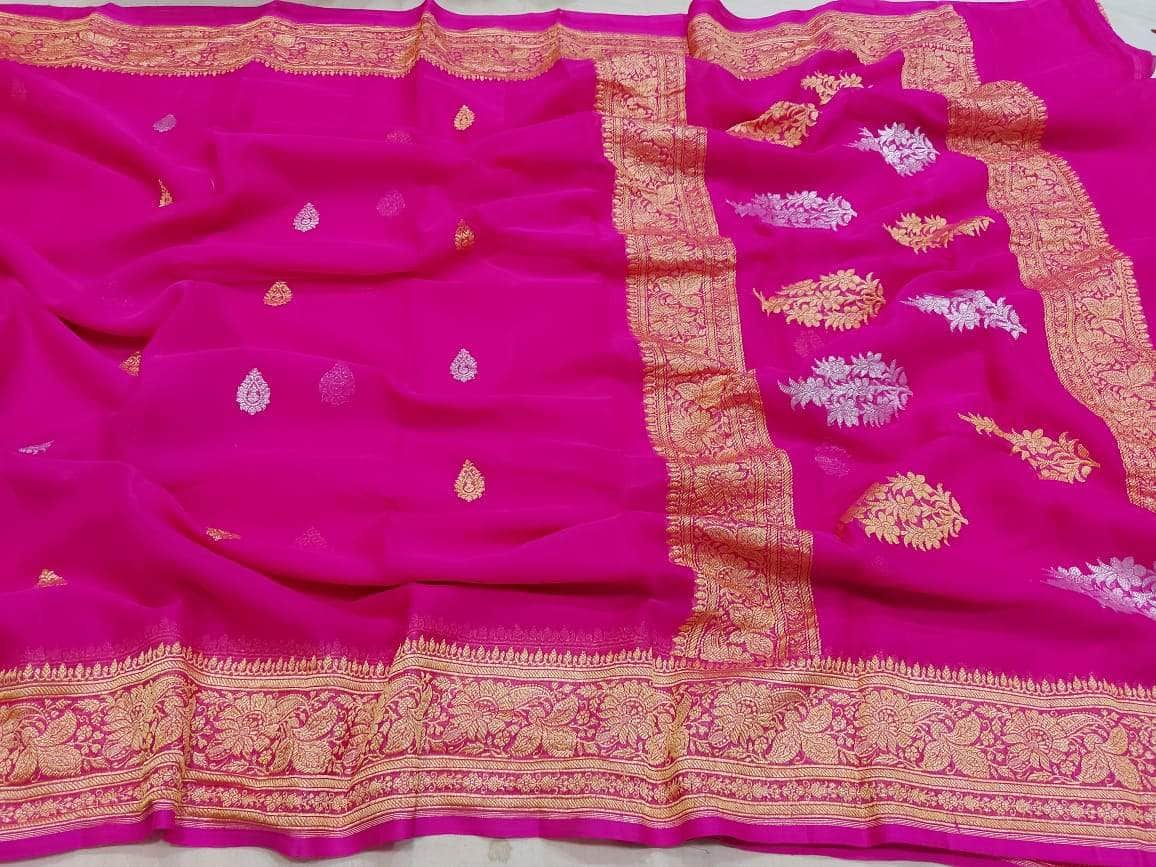 Exclusive Handloom Banarasi Chiffon Saree in Peach