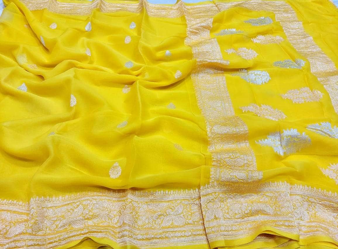 Exclusive Handloom Banarasi Chiffon Saree in Peach