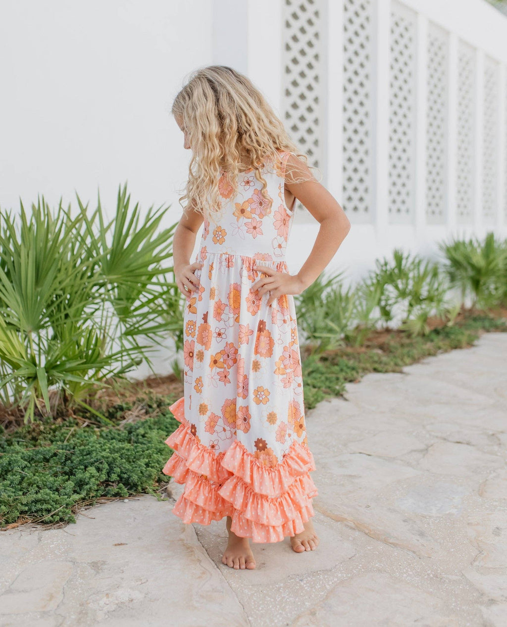 Girls 3 Tiered Terra Cotta Spring Summer Ruffles Dress