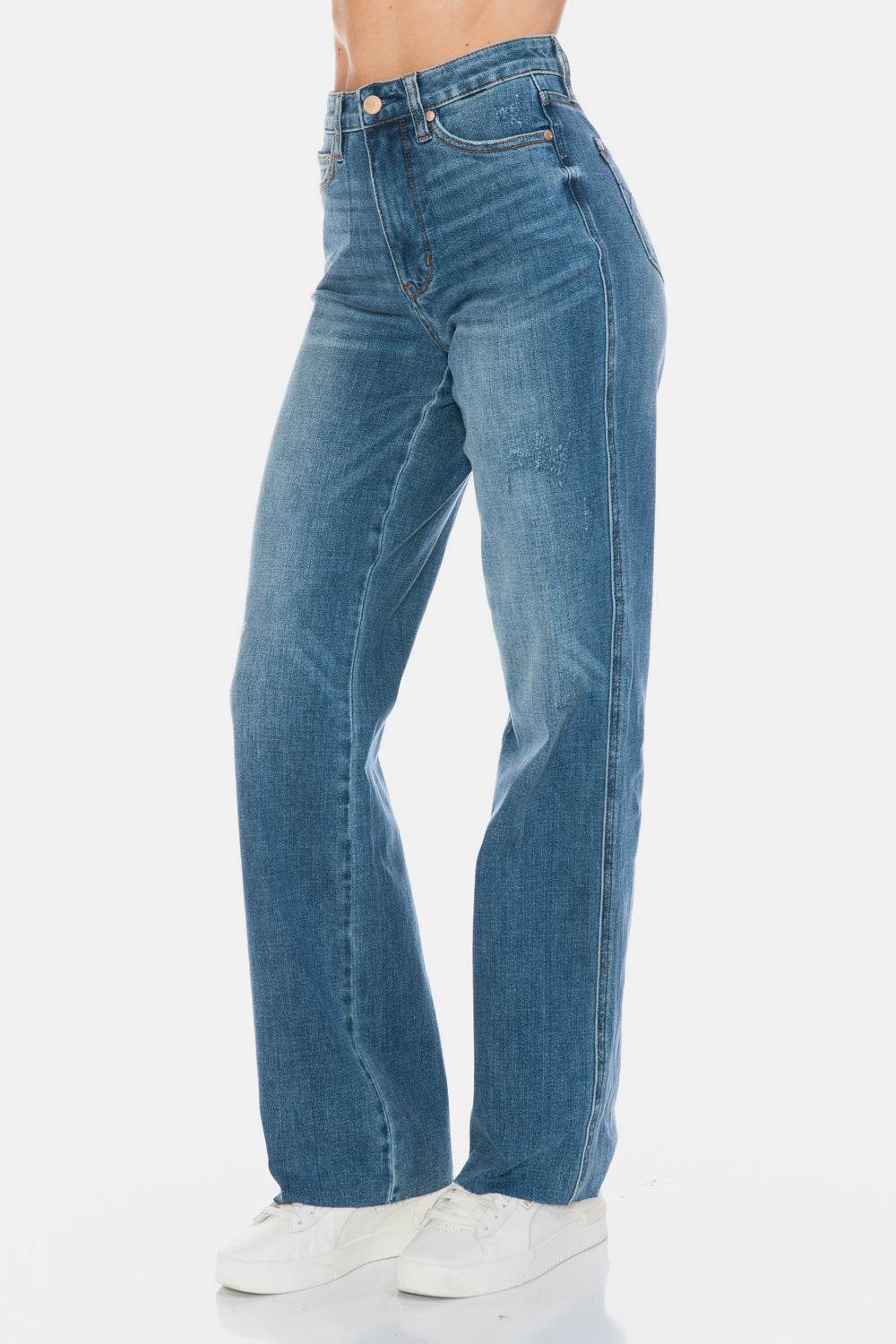 Judy Blue Full Size Tummy Control Cut Raw Hem Straight Women Jeans