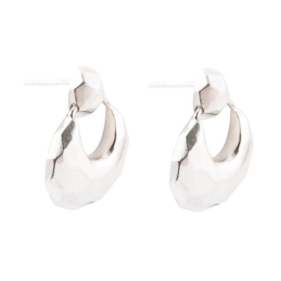 Faceted Sterling Silver Doorknocker Post Earrings