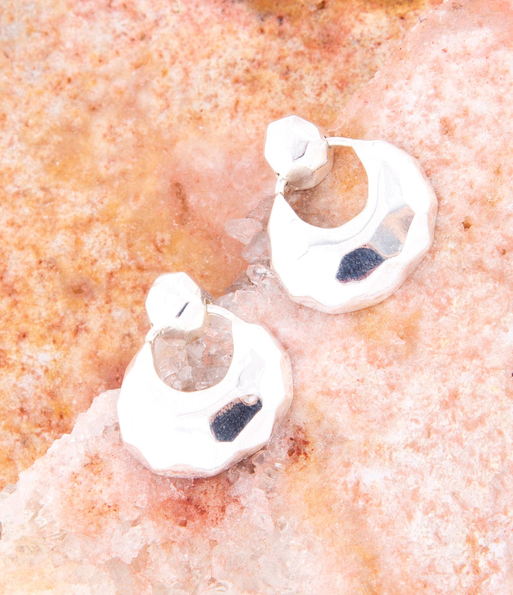 Faceted Sterling Silver Doorknocker Post Earrings