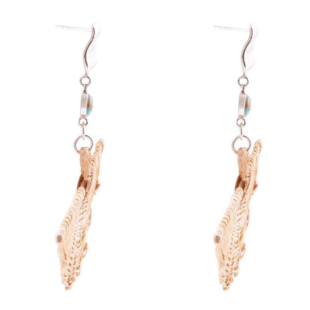 Fan of Rattan Blue Turquoise and Sterling Silver Earrings