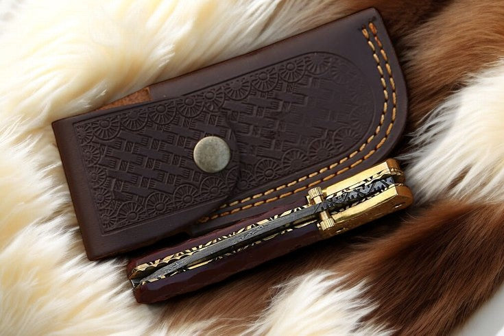 Handmade Damascus Pocket Knife with Micarta Handle