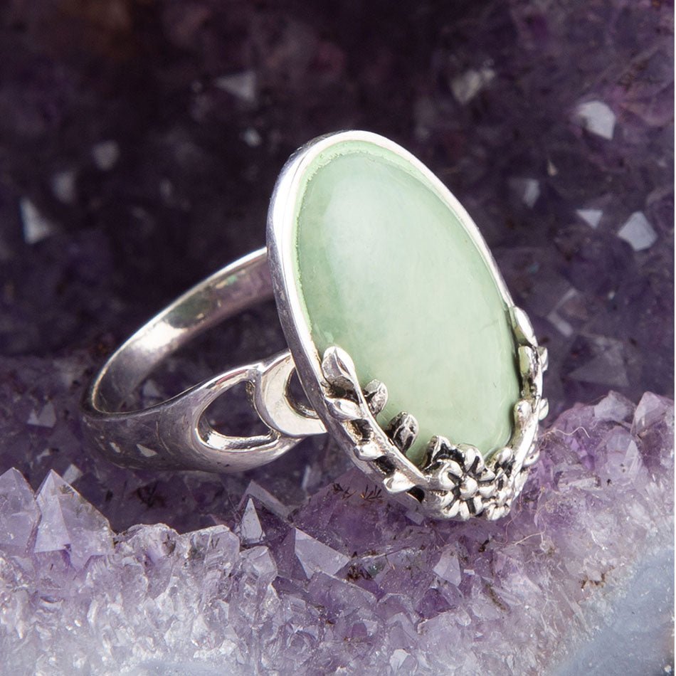 Floral Green Turquoise and Sterling Silver Ring