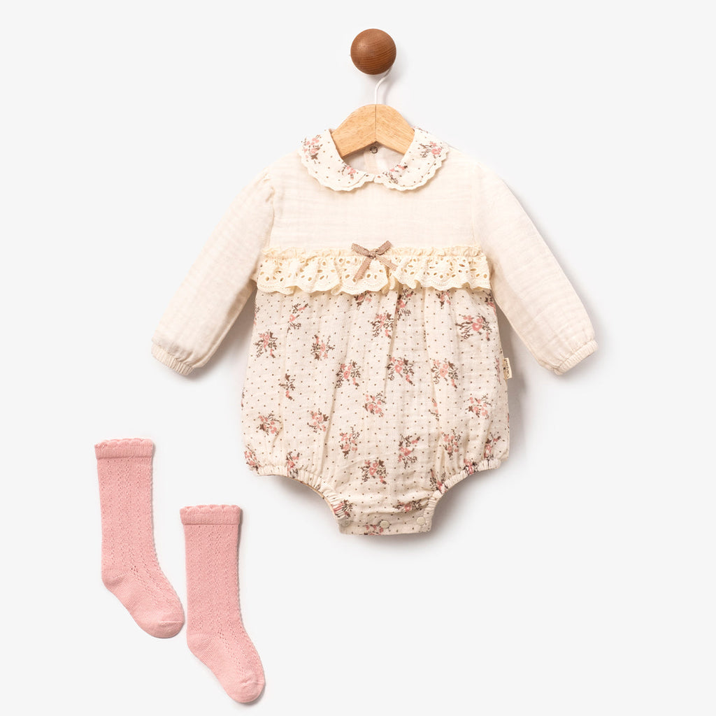 Floral Lace Romper with Socks