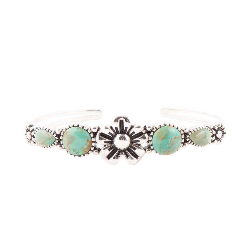 Floral Blue Turquoise and Sterling Silver Cuff Bracelet