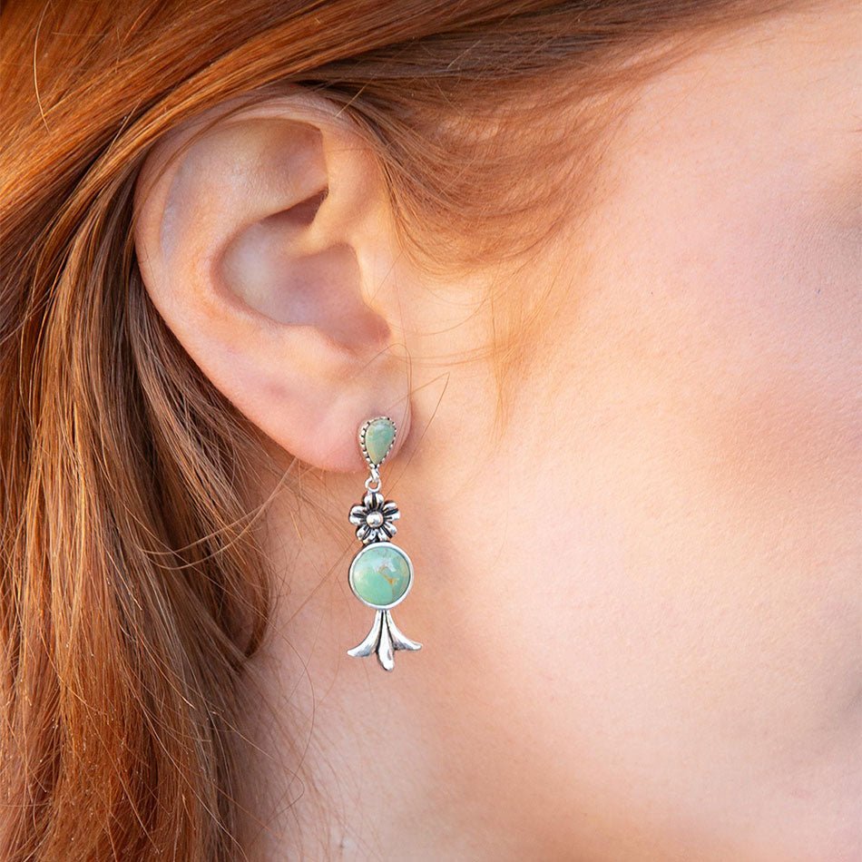 Floral Turquoise and Sterling Silver Drop Earrings