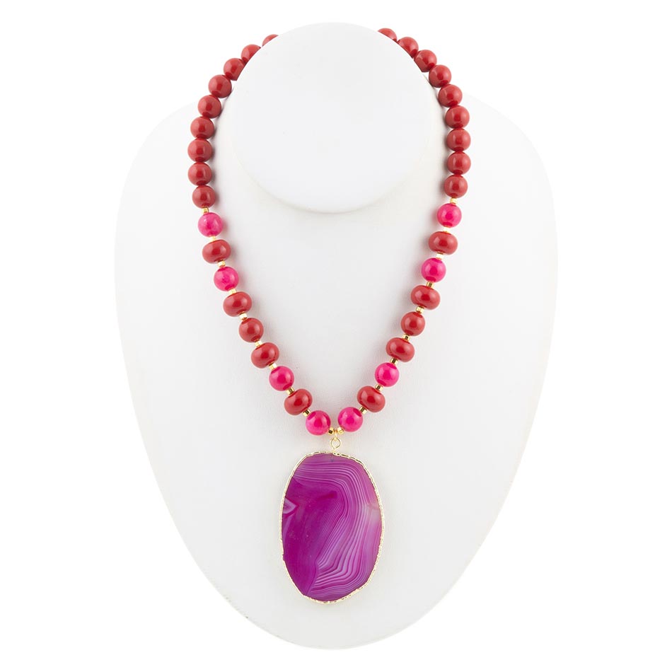 Fuchsia Sunset Purple Agate Pendant Necklace