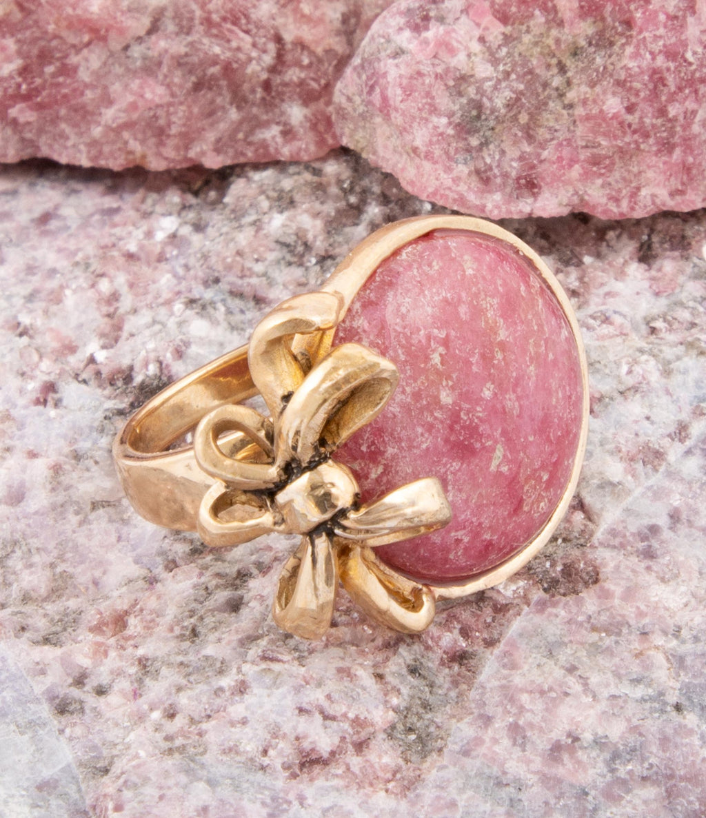 Gifted Pink Rhodonite Golden Bow Ring