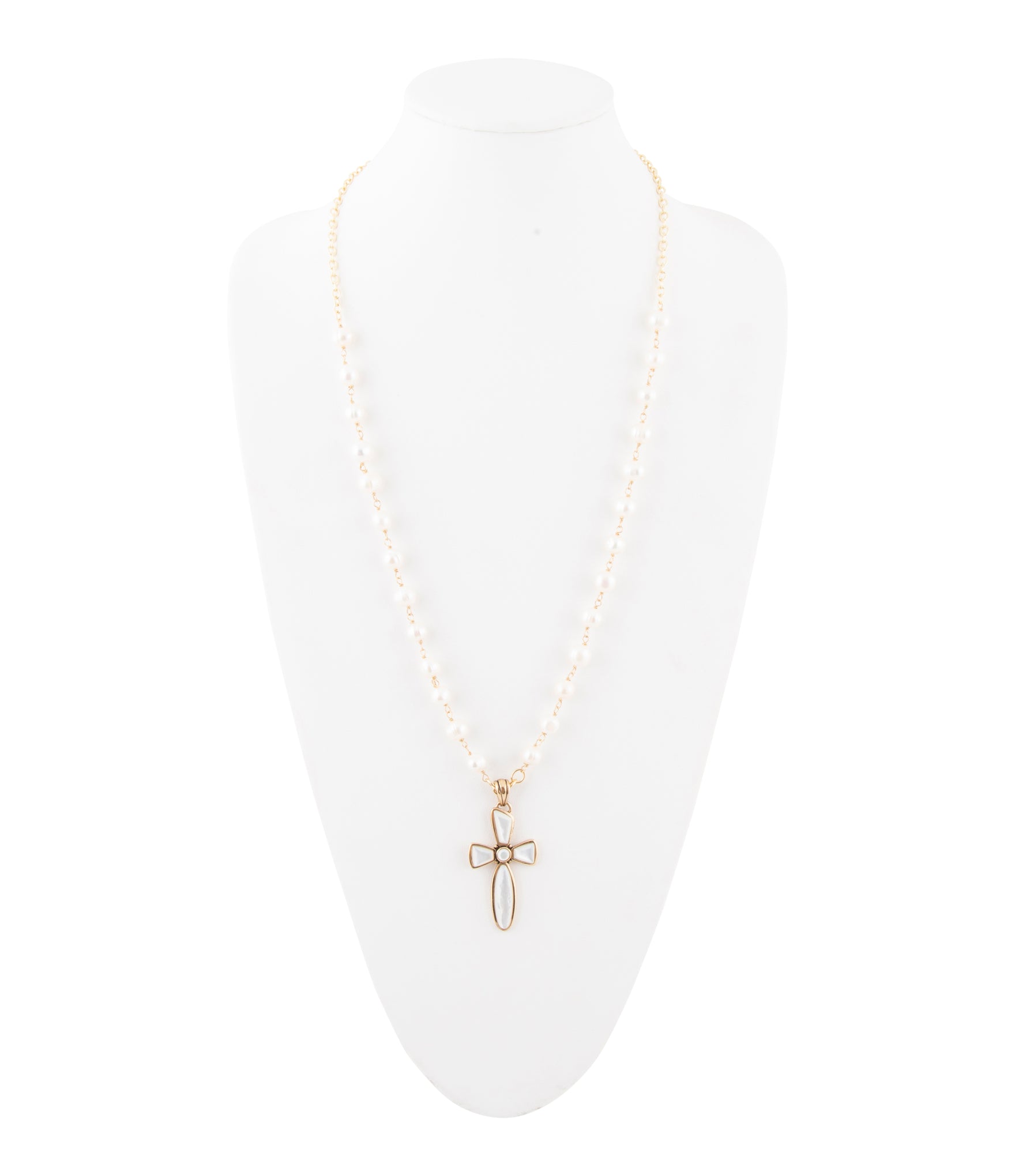 Las Cruces White Pearl Cross Pendant Necklace