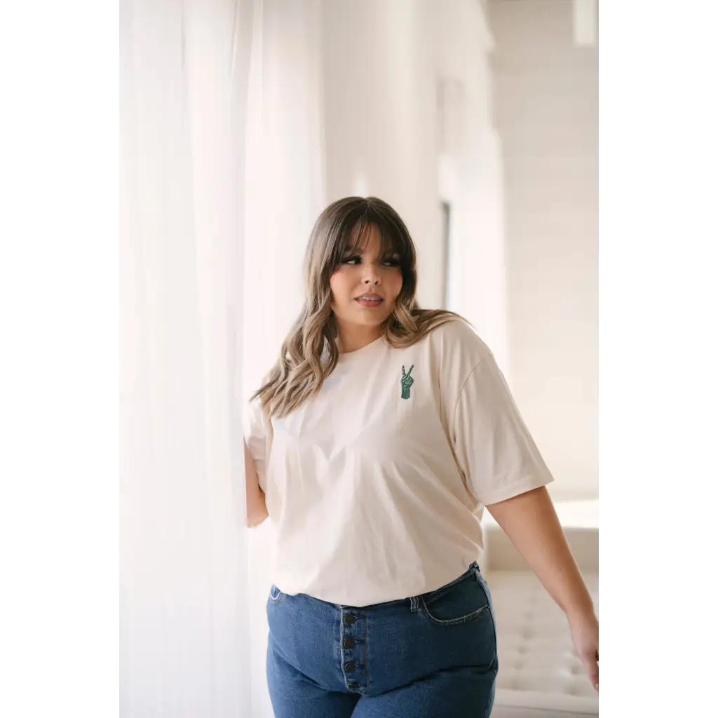 Good Vibes Embroidered Peace T-Shirt for Adults