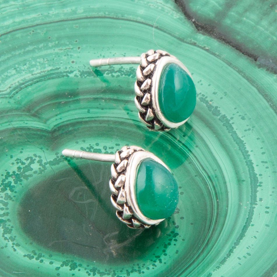 Green Onyx Teardrop Post Earrings