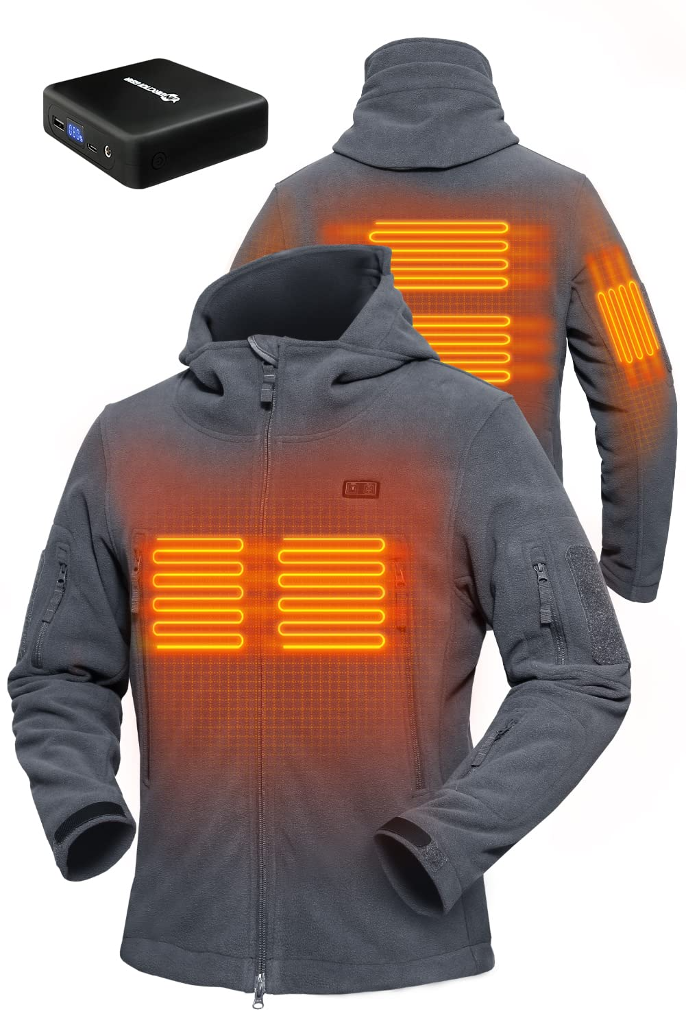 ANTARCTICA GEAR Fleece Heating Jacket, Fit Zip Hood Winter Jacket For Men