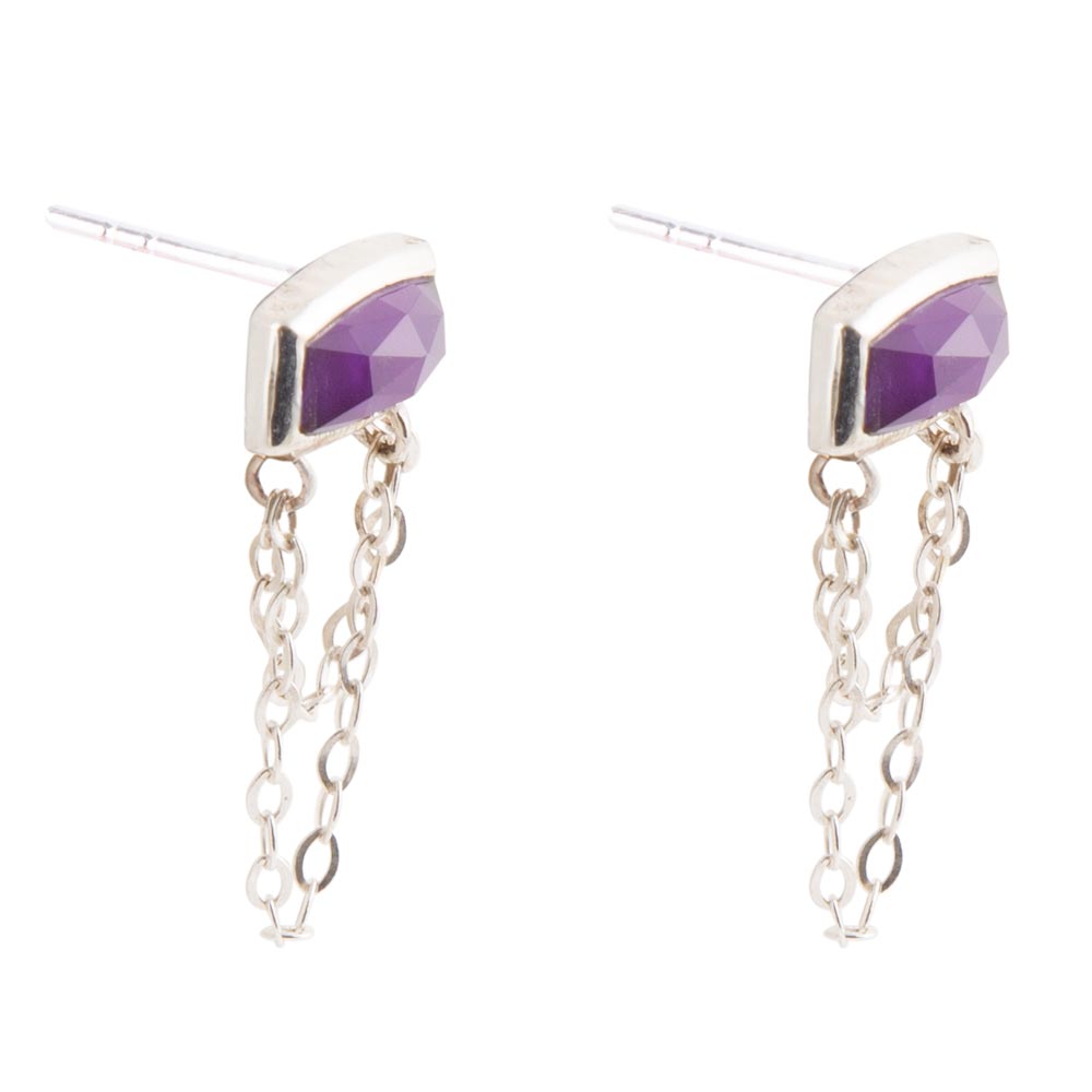 Hammered Purple Amethyst and Sterling Silver Stud Earrings