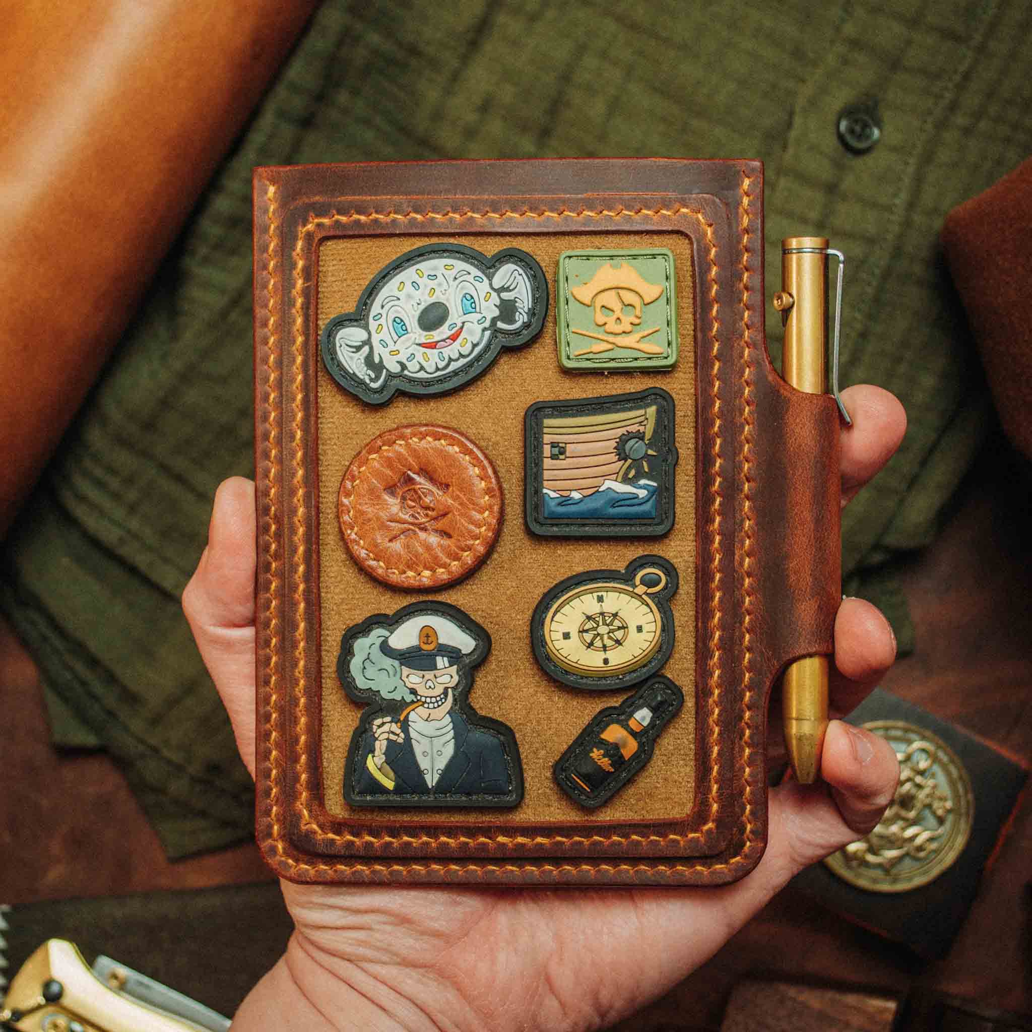 Velcro Journal Cover - Helmsman | Leather Field Notes Holder | Patch Display