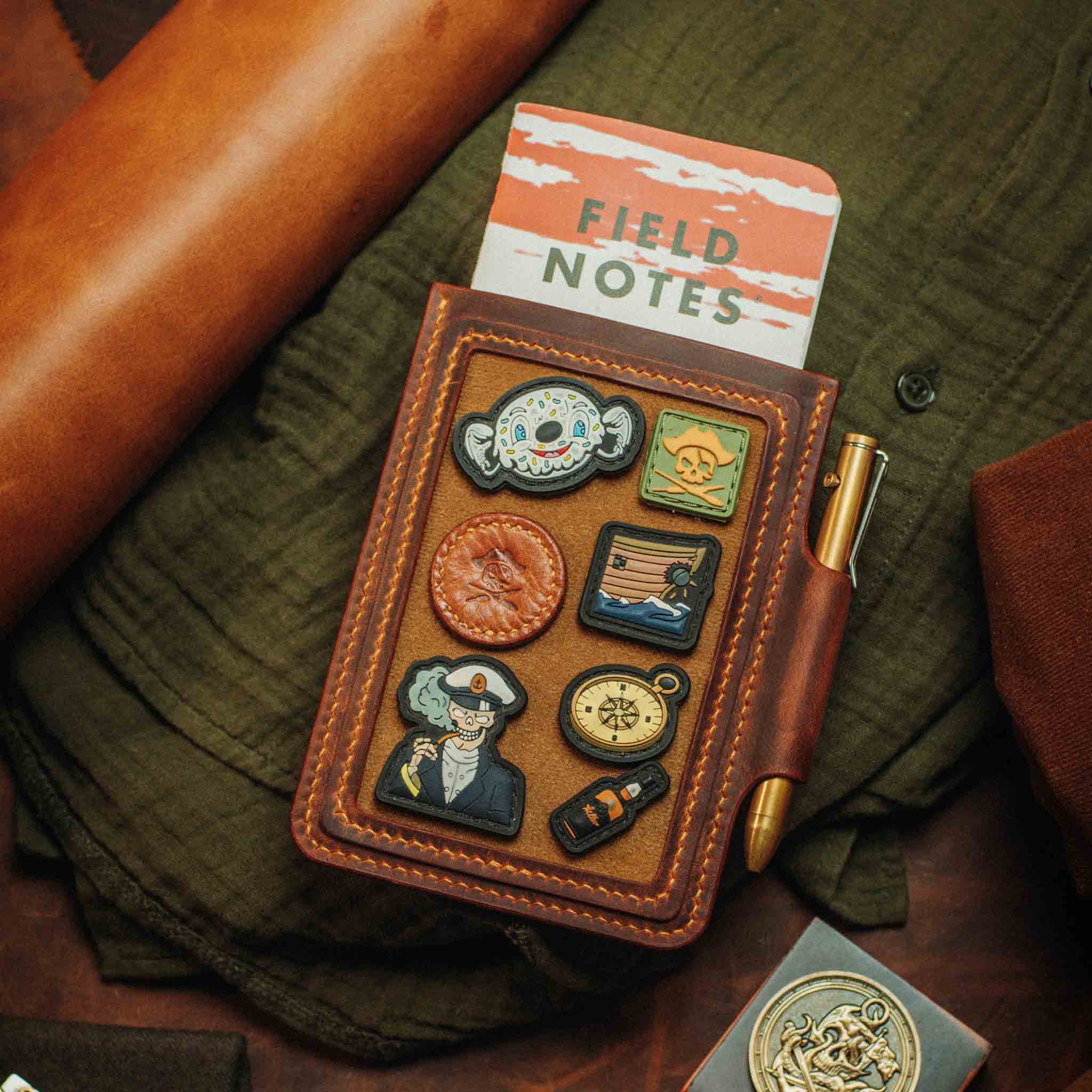 Velcro Journal Cover - Helmsman | Leather Field Notes Holder | Patch Display
