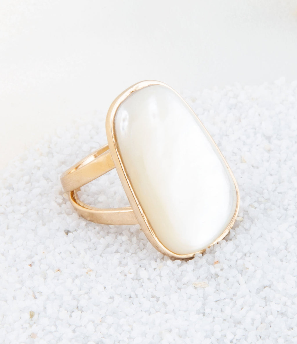 High Class White Mother of Pearl Golden Ring