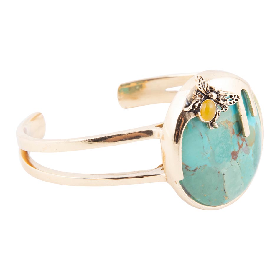Honey Bee Blue Turquoise Golden Cuff Bracelet