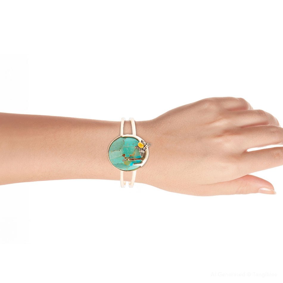 Honey Bee Blue Turquoise Golden Cuff Bracelet