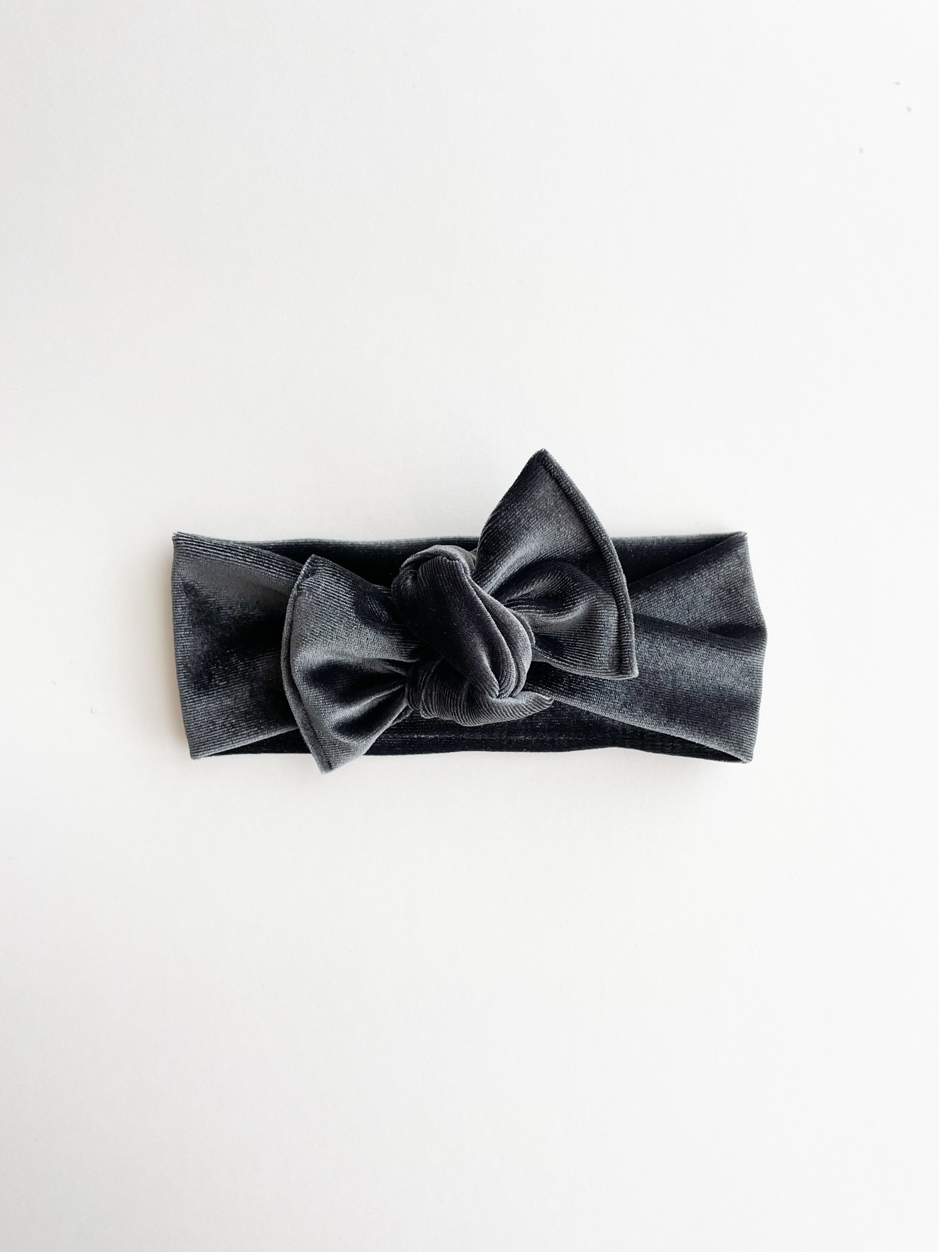 Charcoal Gray Velvet Tie On Headwrap