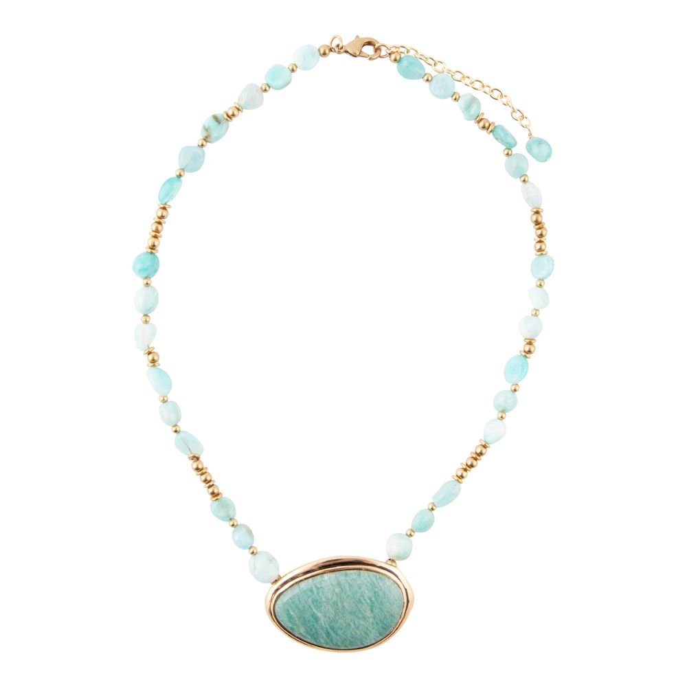 Impressions of Blue Amazonite Golden Freeform Necklace