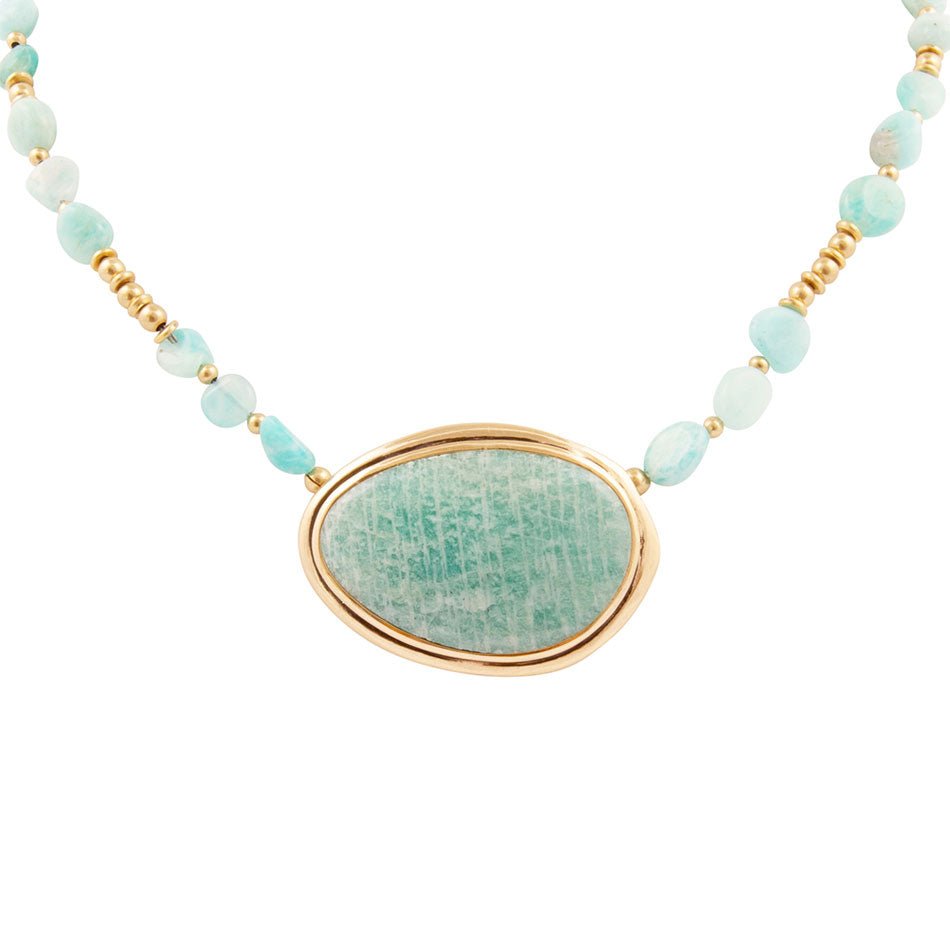 Impressions of Blue Amazonite Golden Freeform Necklace
