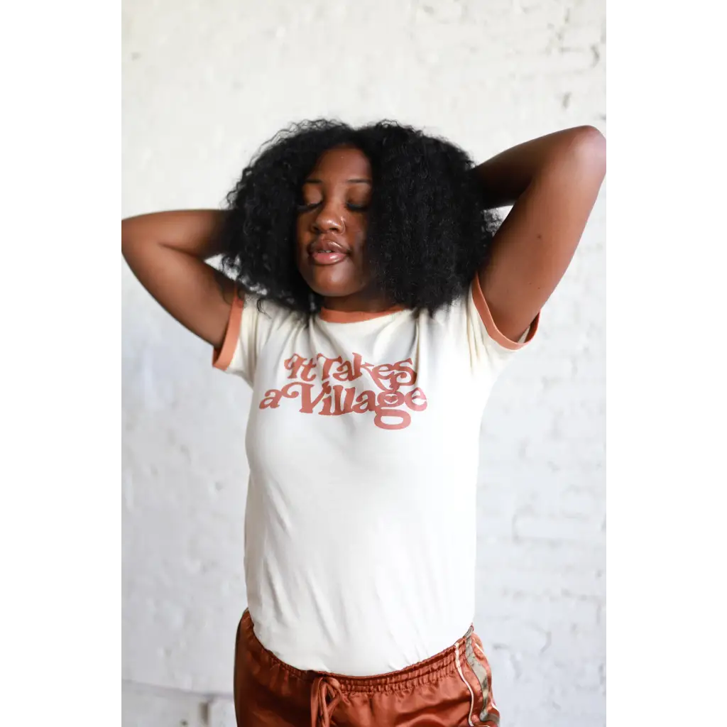 It Takes a Village Adult Retro Ringer Tee