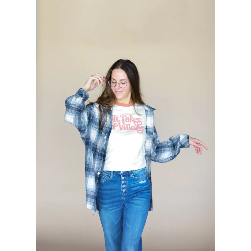 It Takes a Village Adult Retro Ringer Tee