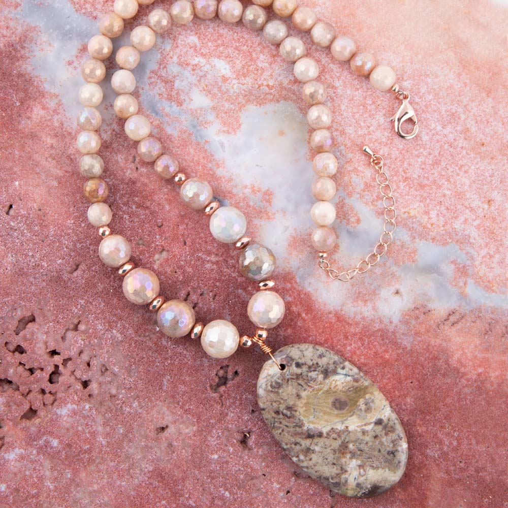Jasper Slab in Pink Necklace