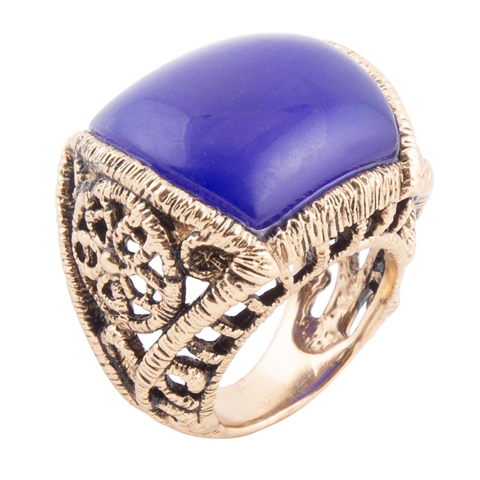 Lace Blue Agate Golden Statement Ring